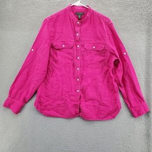 Ralph Lauren LRL Linen Button Up Shirt Long Sleeve Blouse Womens XL Pink